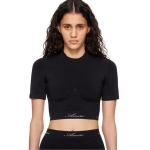 Amiri Jacquard Seamless Short Sleeve Crew Neck Crop Top Size XS